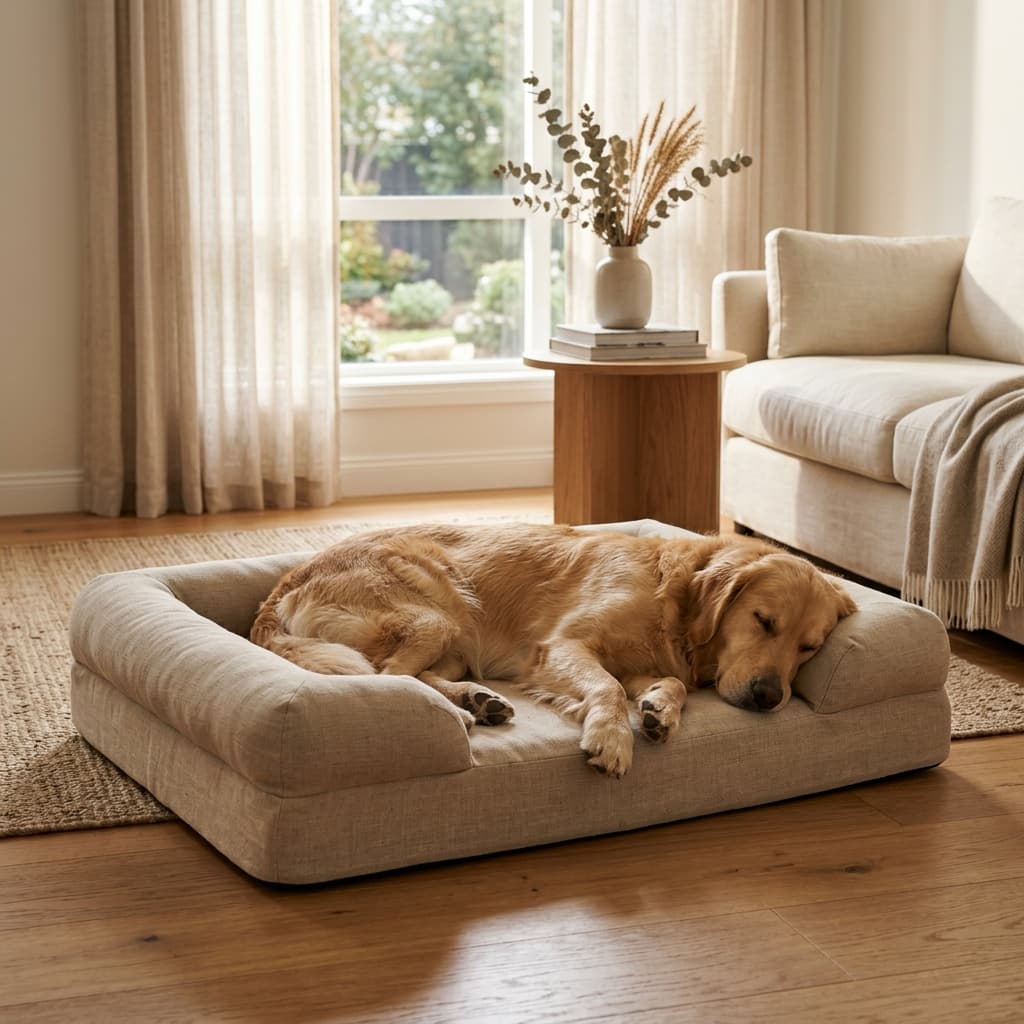 Dog resting on Petzier orthopedic bed